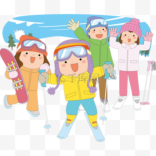 冬季主题卡通滑雪矢量图片