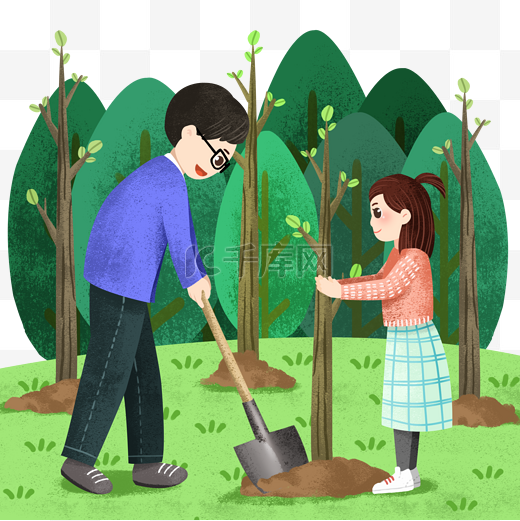 植树节种树的小孩图片