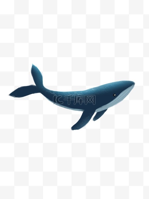 一只蓝色游泳的鲸鱼卡通元素图片