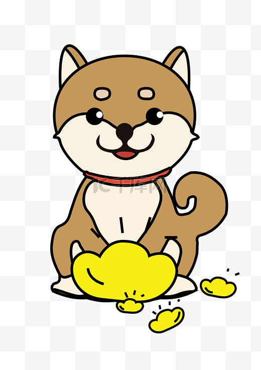 新年狗年可爱卡通小柴犬和金元宝狗狗形象PNG图片