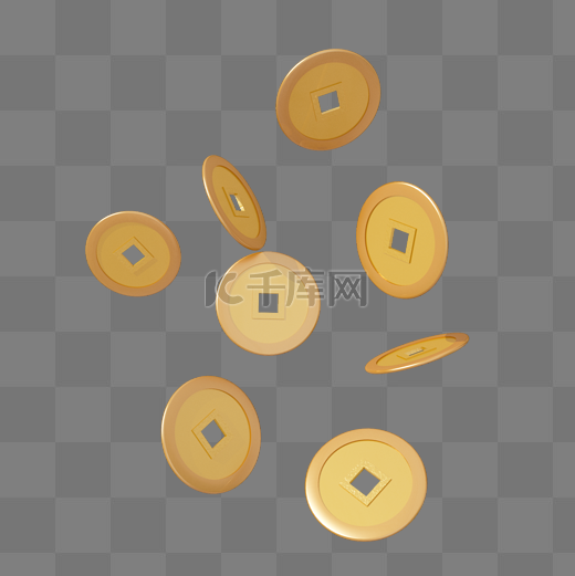 C4D双十一电商装饰古代金色金币铜钱图片