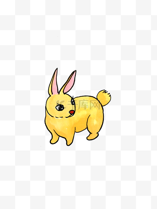 爱护动物黄色系手绘插画风动物园粉长耳朵黄兔子PNG图片