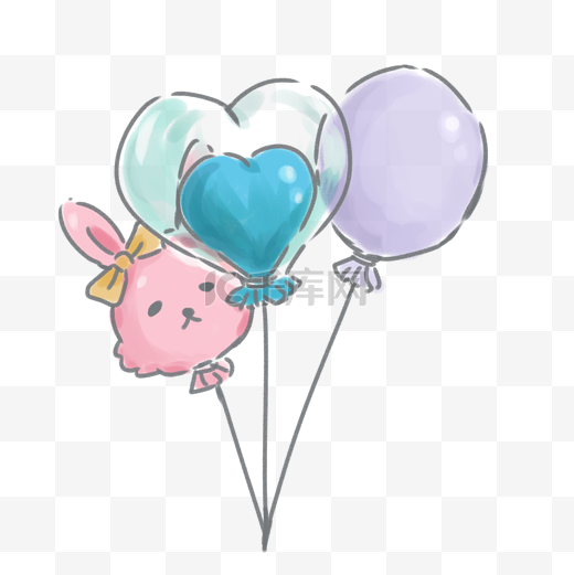 可爱粉嫩卡通兔子节日爱心气球图片