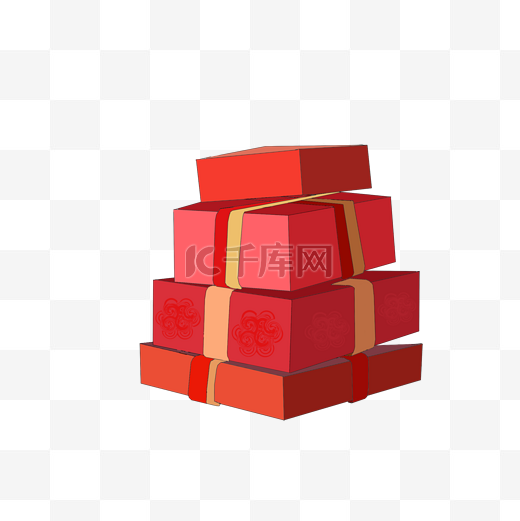 手绘春节年货元宝礼盒多个红色礼盒图片