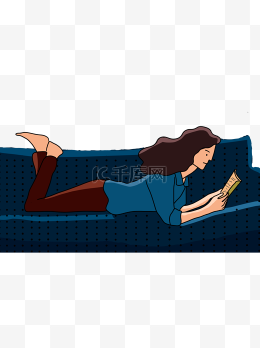 躺在沙发上看书的女人图片