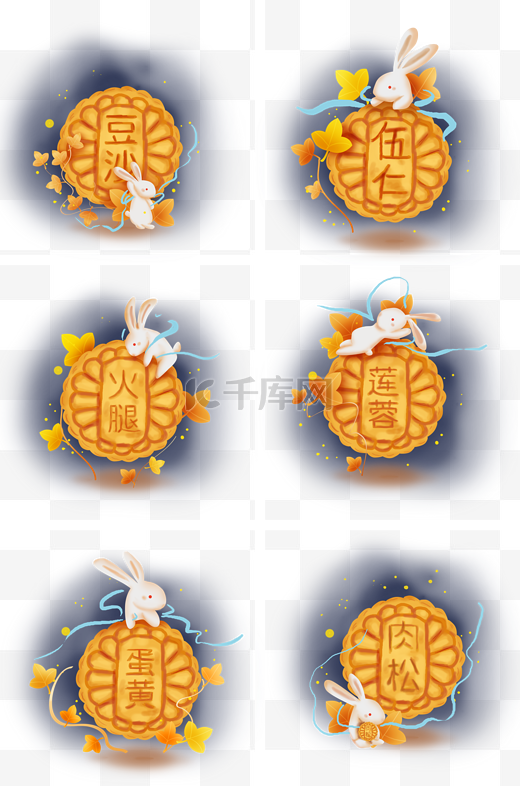 中秋节中秋玉兔和月饼枫叶图片
