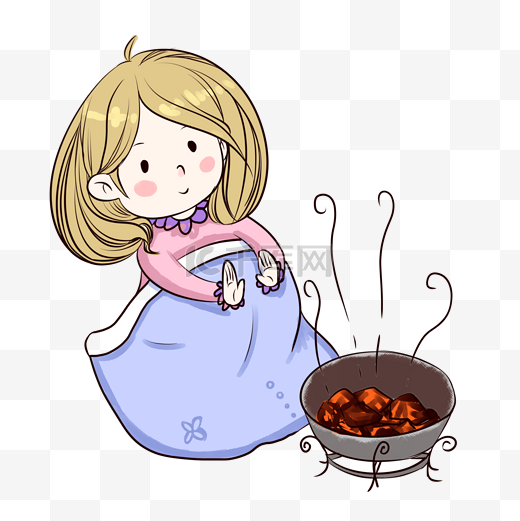 冬天烤火取暖的小女孩图片