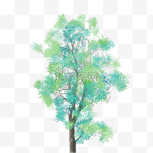 绿色古风水彩树免费下载图片