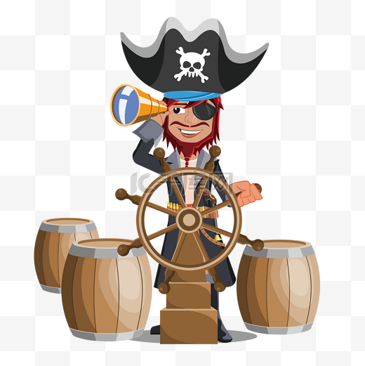 航海海盗船长木桶船舵矢量素材图片