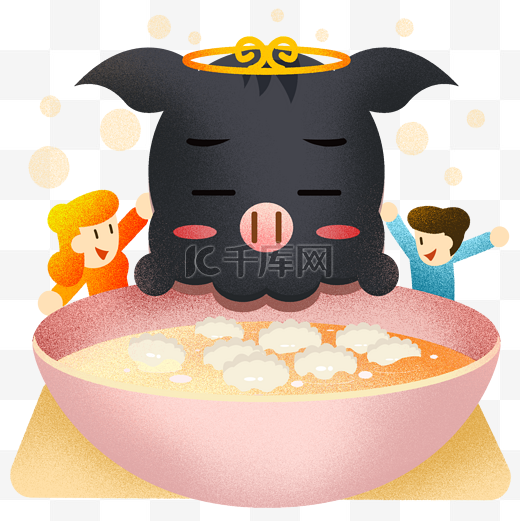 猪年2019八戒吃饺子插画图片