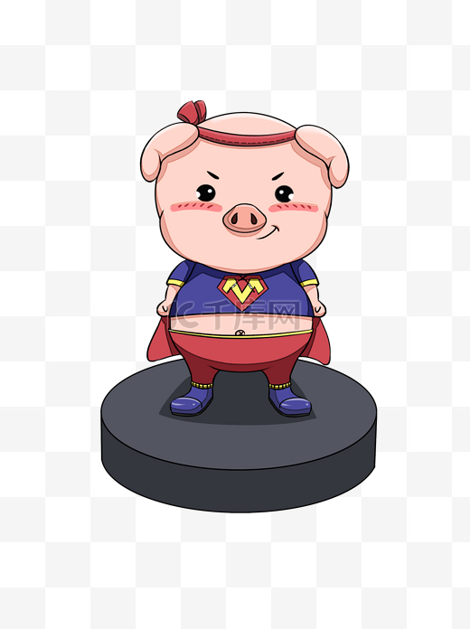猪年动物形象超人猪卡通手绘元素图片