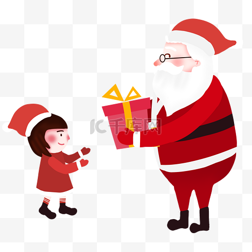 圣诞节卡通手绘送礼物的圣诞老人和小孩图片