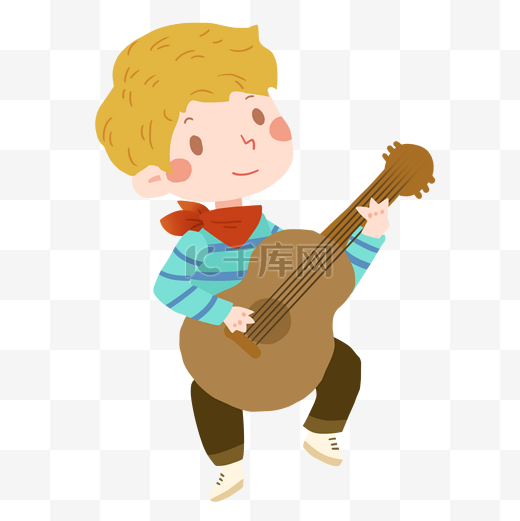 弹吉他的小男孩免抠PNG素材图片