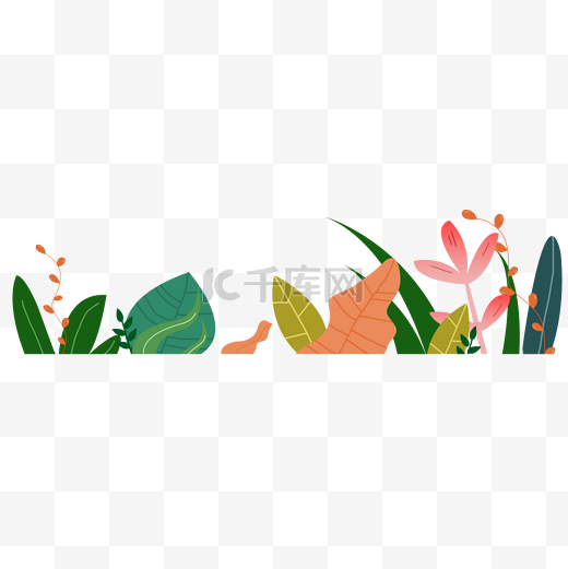 花草手绘卡通装饰五彩夏天春天植物绿色多彩夏天图片