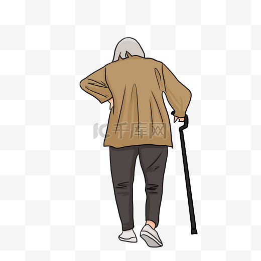 重阳节驼背白发老奶奶拄拐杖卡通插画图片
