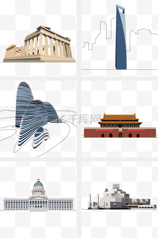 世界著名建筑插画图片