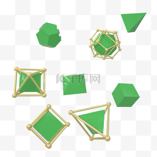 C4D绿色立体晶格电商首页装饰元素图片