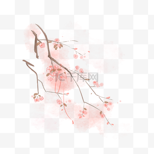 中国风水彩水墨粉色桃花图片
