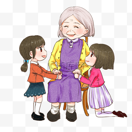 手绘卡通可爱重阳节奶奶给孙子讲故事图片