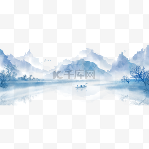 中国风手绘水墨风景山水画图片