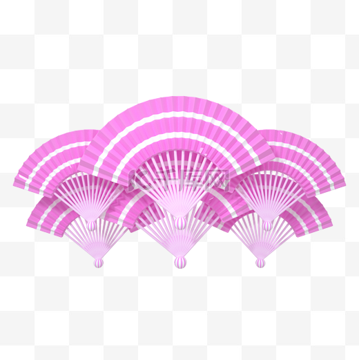 C4D立体粉色扇子520表白节母亲节唯美装饰元素图片