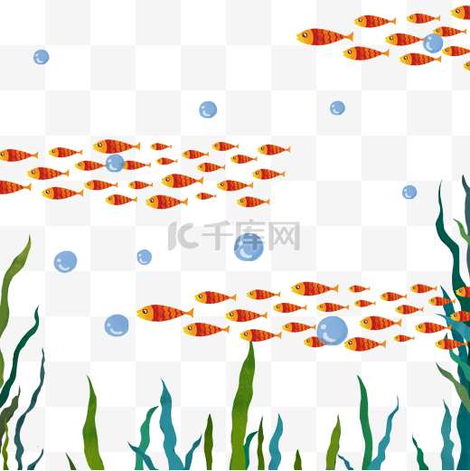 海底装饰海藻丛里的鱼群图片