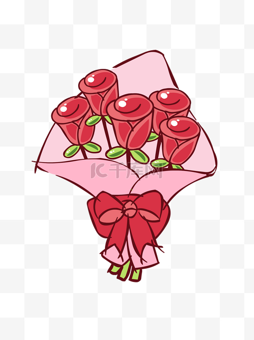 手绘花可爱卡通玫瑰花束矢量素材图片