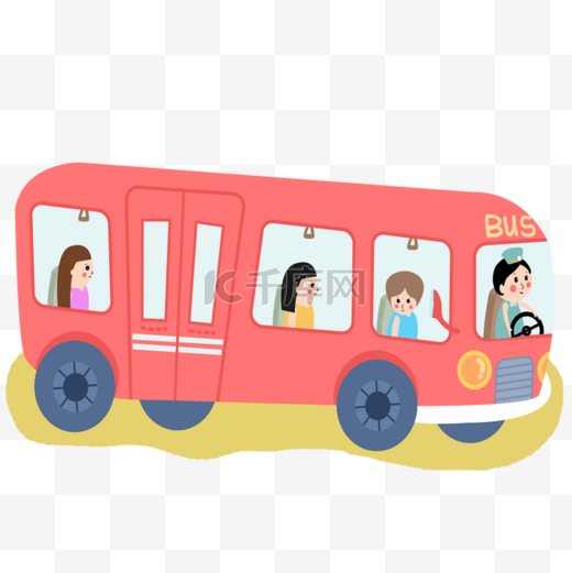 卡通红色公交车元素图片