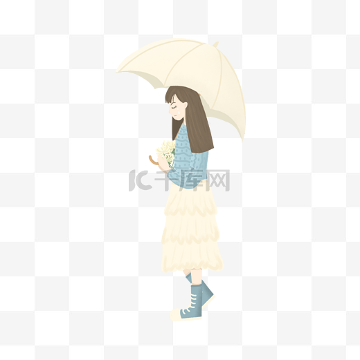 清明清明节谷雨雨水雨天女孩打伞手拿菊花祭奠祖先图片