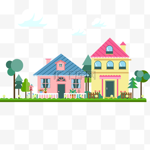 卡通房子扁平风格房屋图片