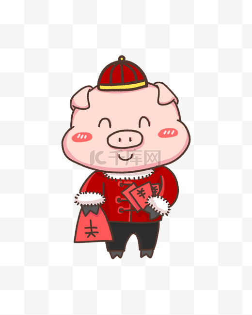 春节卡通猪发红包手绘图片
