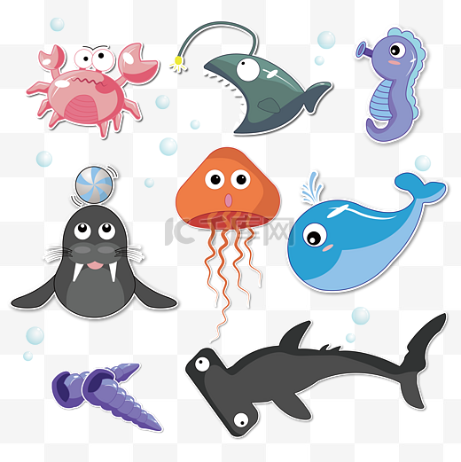 矢量海洋动物系列贴纸图片