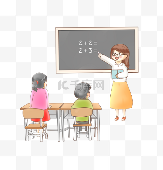 上数学课的老师和学生卡通png图片