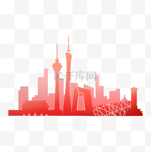 中国国家著名城市地标剪影图片