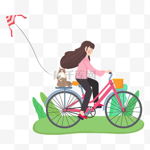 骑自行车放风筝人物矢量图图片