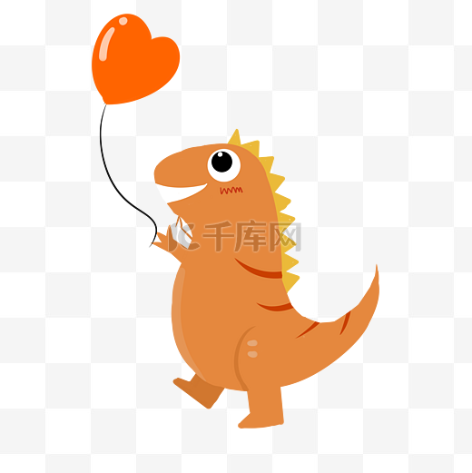 拿着爱心气球的恐龙插画图片