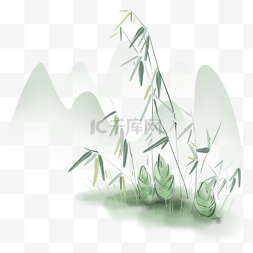 中国水墨竹子和远山夏天图片