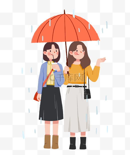 雨天好闺蜜一起打伞逛街图片