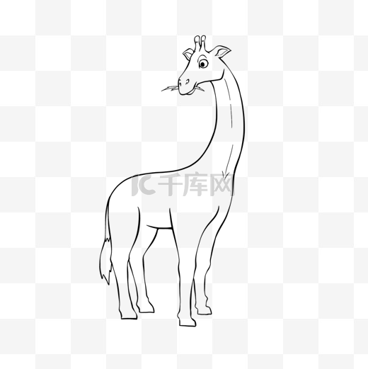 giraffe clipart black and white 线稿长颈鹿回头可爱儿童画图片