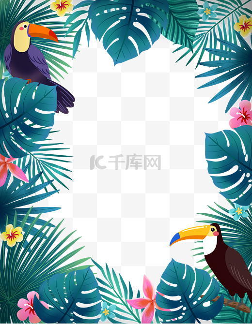 大嘴鸟和热带植物边框图片