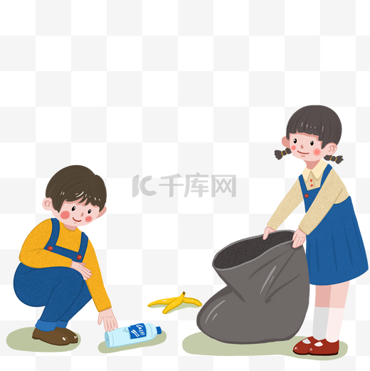 卡通两个女孩在回收垃圾图片