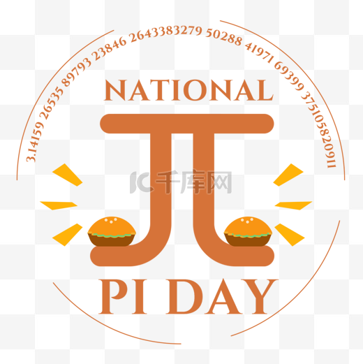 national pi day手绘pizza庆祝节日黄色大饼图片