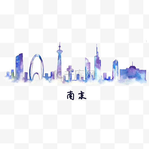 绘水彩城市插画图片