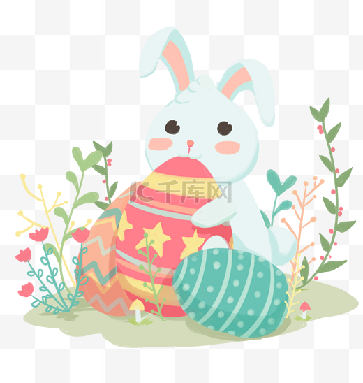 手绘抱彩蛋的兔子图片
