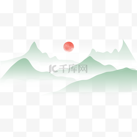 绿色清明清明节水墨山川山水图片