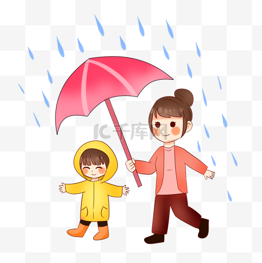 妈妈溺爱孩子打雨伞图片