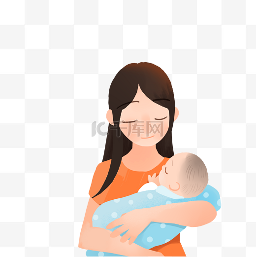 卡通妈妈抱着孩子免抠图图片