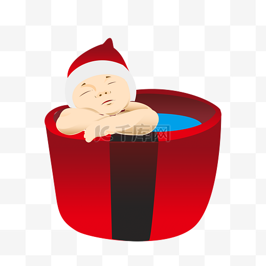 趴在盆子边上睡觉的婴儿插画图片