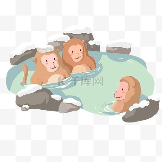 一群猴子泡温泉图片