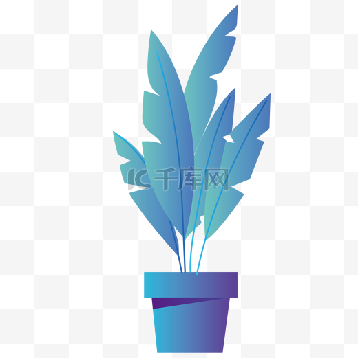 蓝色植物盆栽插画图片